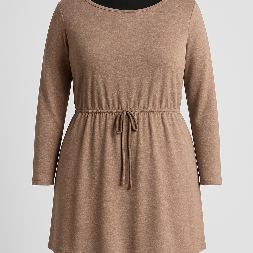 Brown Long Sleeve Crew Neck Sweater Dress